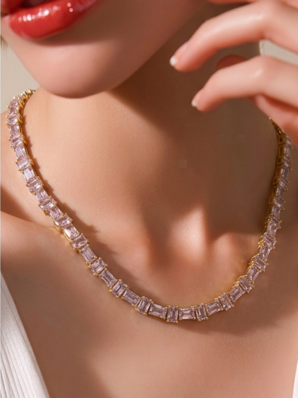 Glam East-West Emerald Cut CZ Tennis Necklace